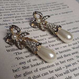 Vintage Pear Teardrop with Diamonds Clip on and Pierce Earrings